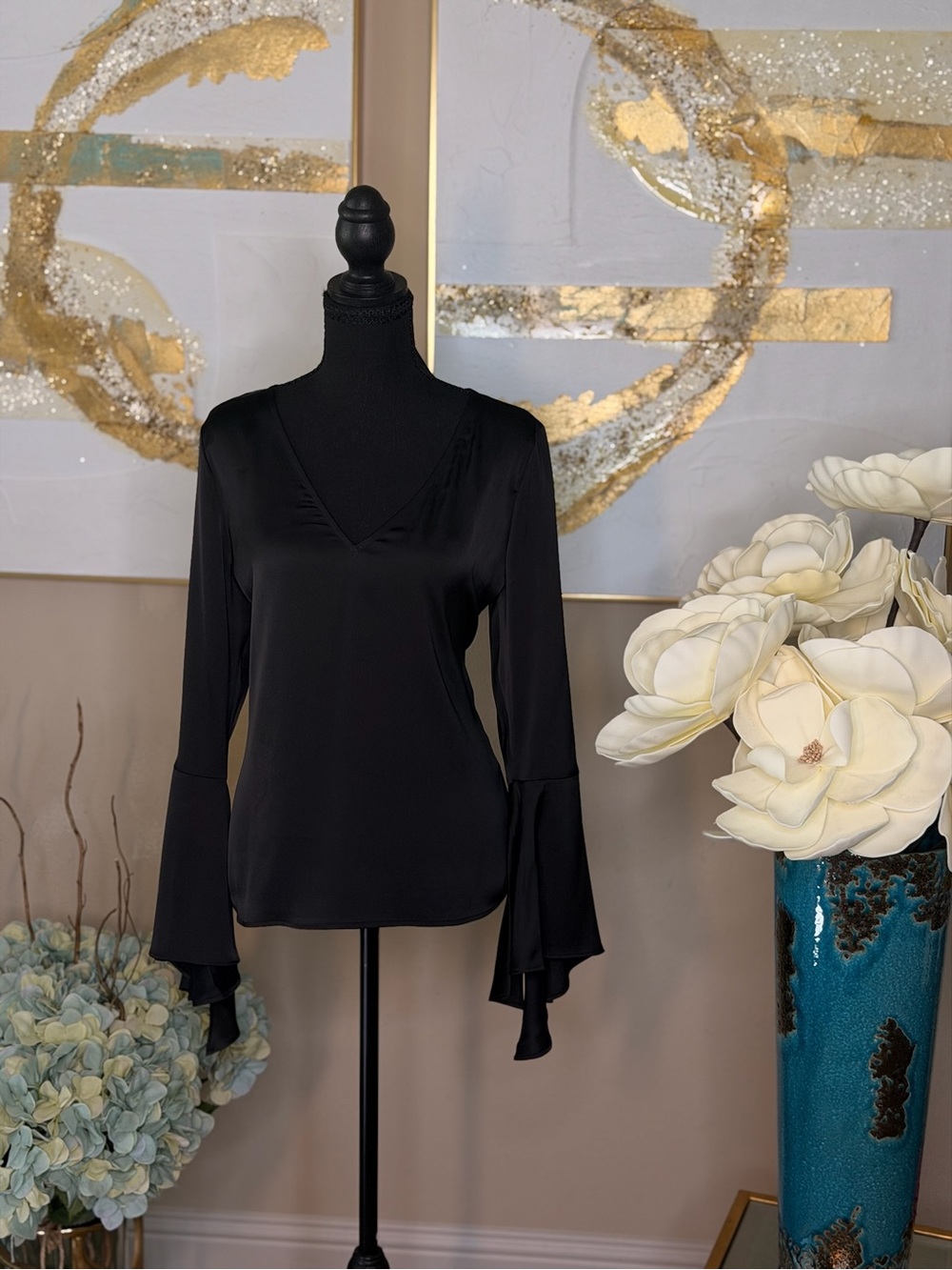 Express Black V-Neck Bell Sleeve Women’s Top